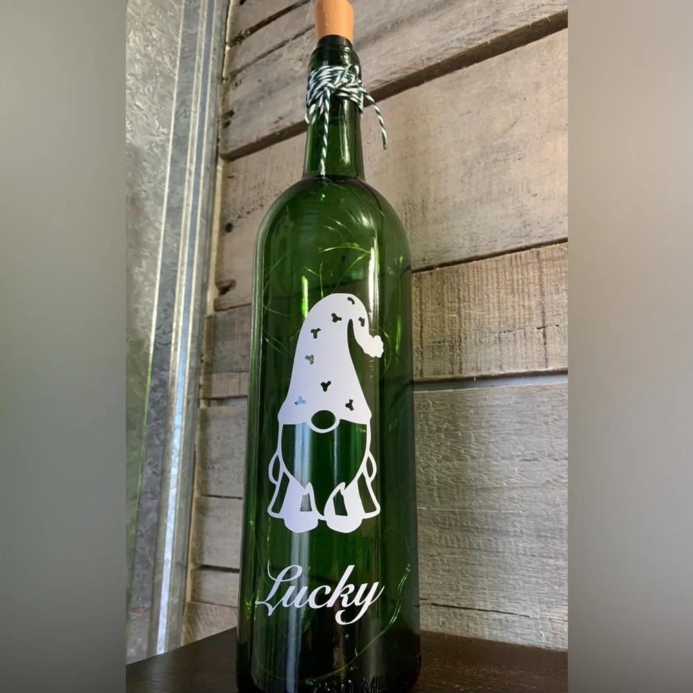 ‘Lucky’ Gnome wine bottle lantern
